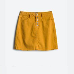 Mustard Button-Fly Denim Mini Skirt - Women’s Size M, Trendy Fall Style
